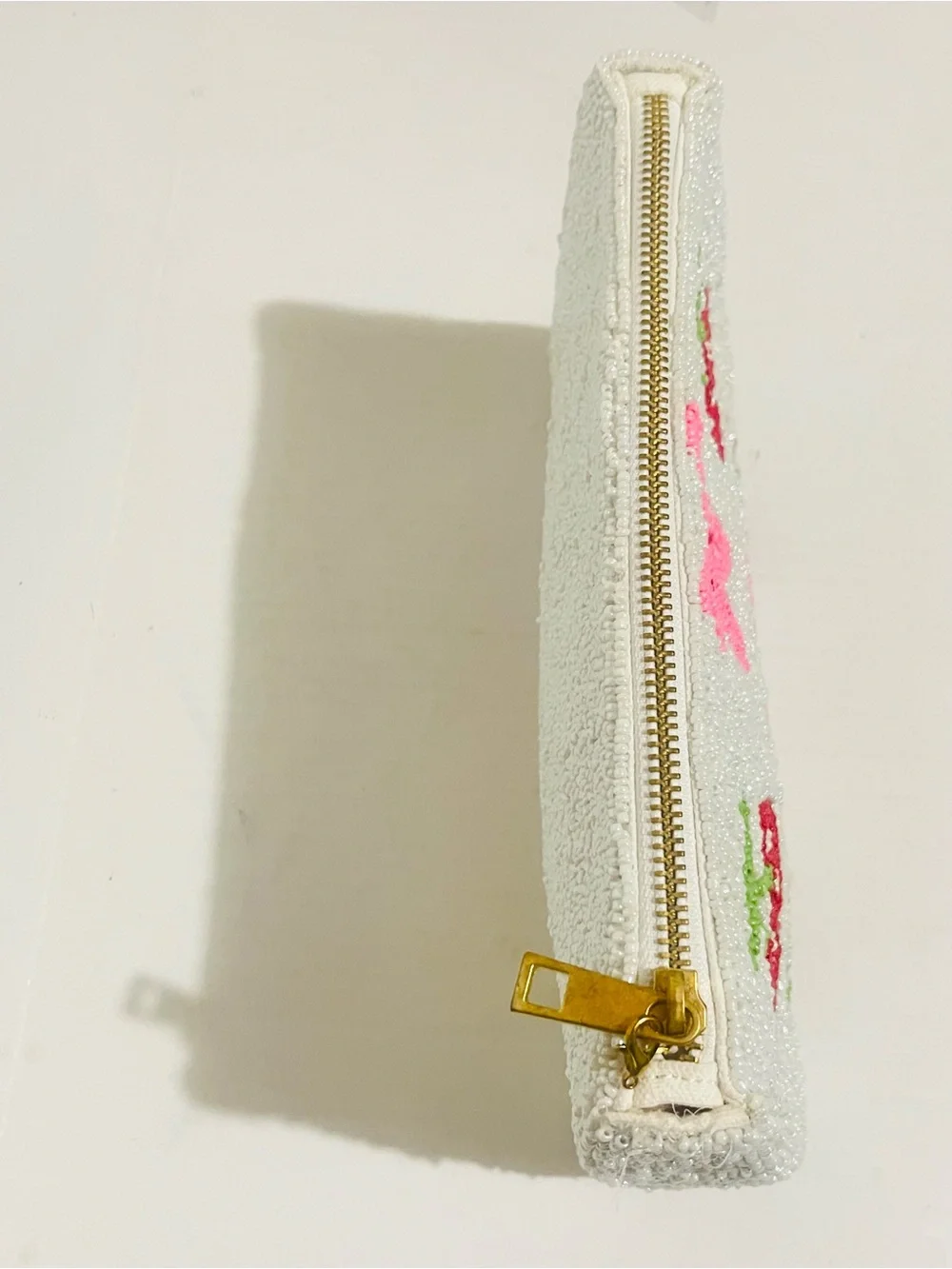 Wildfox White Beaded Cherry & Pink Bow Zip Pouch
